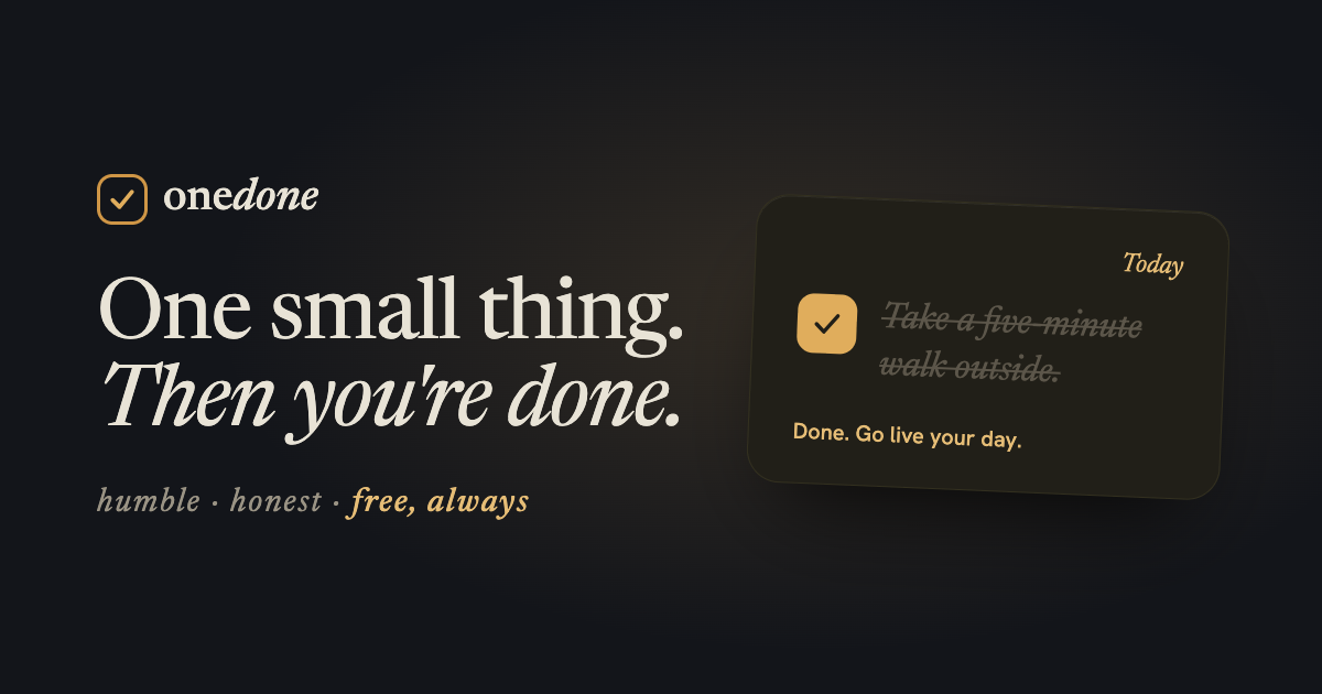 OneDone card showing a completed five-minute walk