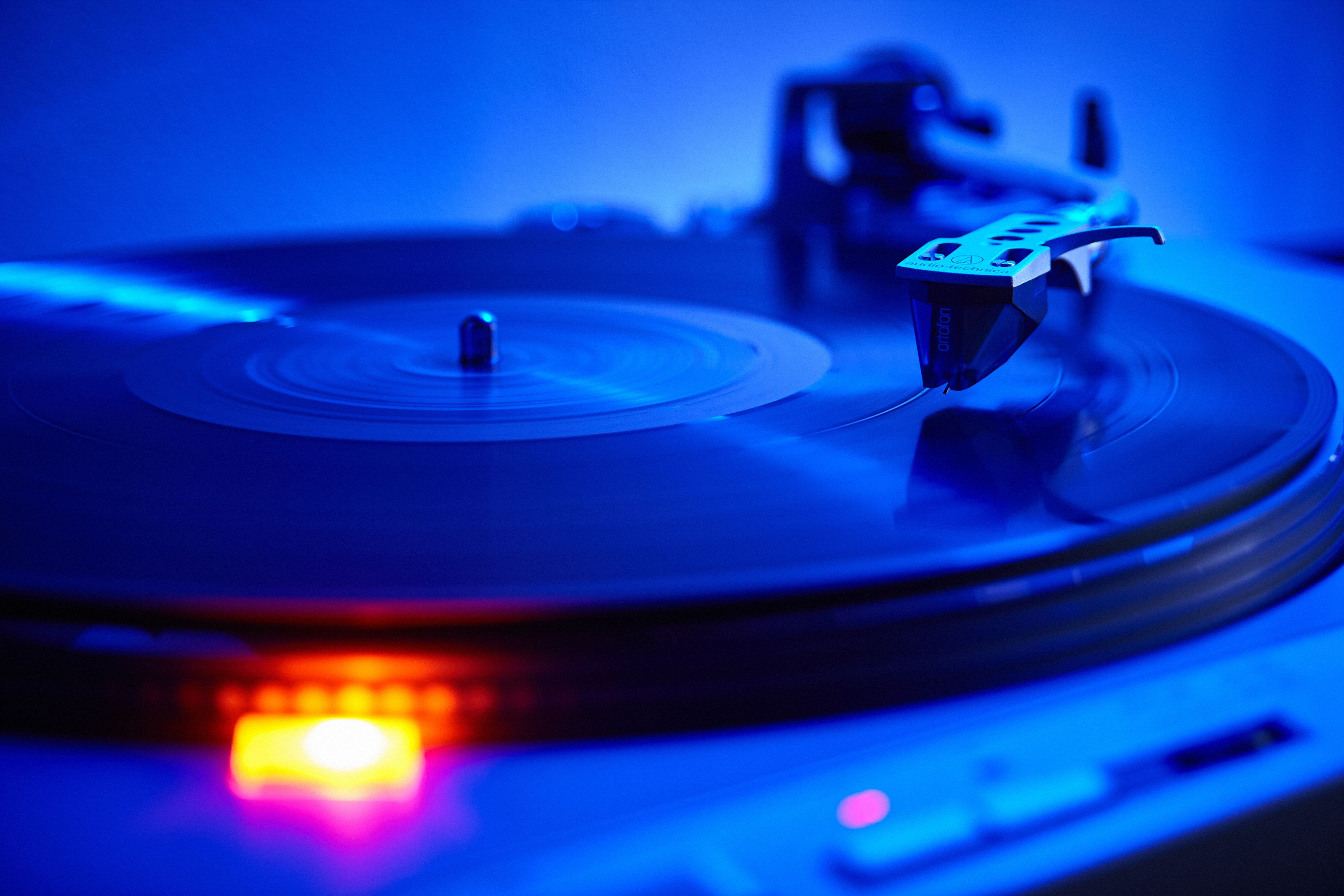 A vinyl record on a turntable